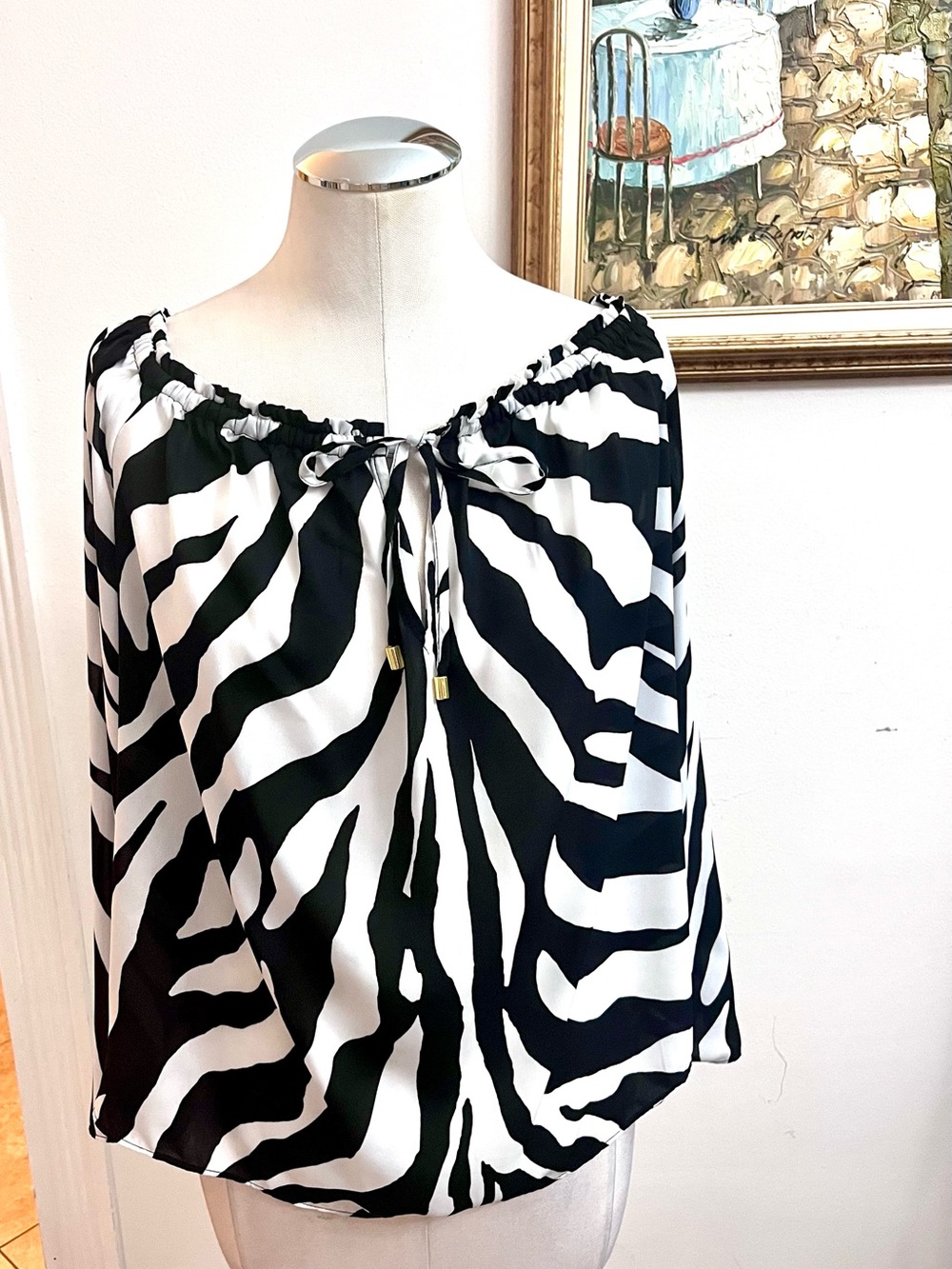 INC International Concepts Black & White Zebra-Print Off-Shoulder Top